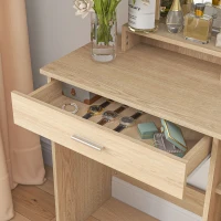 HOMCOM Toeletta da Camera con Armadietto, Cassetto, Specchio per Trucco e Ripiani Aperti, 90x38x138 cm, Acero(m-9)