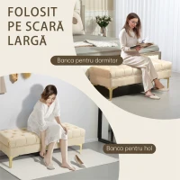 HOMCOM Bancă cu Husă Capitonată, Bancă Tapițată din Catifea cu Picioare Metalice, 118x45x42 cm, Bej(m-4)