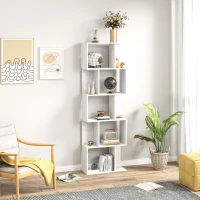 HOMCOM Bibliothèque à 5 niveaux, meuble de rangement en forme de S avec étagères, 60 x 24 x 184,5 cm, blanc(m-7)