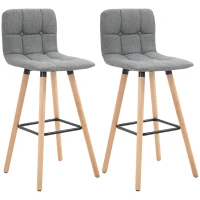 HOMCOM Lot de 2 tabourets de bar, chaises de bar capitonnées avec dossier et repose-pieds, pieds en bois, 41,5x47x97,5cm, gris(m-10)