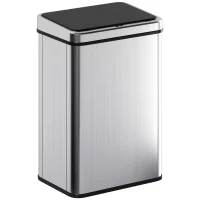 HOMCOM 40L Sensor Bin with Quiet Soft-Close Lid, Automatic Touchless Motion Sensor Kitchen Bin with Fingerprint Resistant Stainless Steel for Hygienic Gyms, Home Office Use, Silver Tone(m-10)