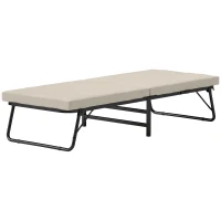 HOMCOM Cama Plegatín Plegable 70x180 cm con Colchón de Espuma Respaldo Ajustable en 5 Posiciones y Ruedas Carga 120 kg Crema(m-1)