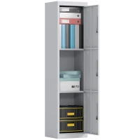 HOMCOM Armadio per Ufficio in Acciaio a 3 Porte Indipendenti con Serratura e 2 Chiavi, 45x38x180 cm, Grigio Chiaro(m-11)