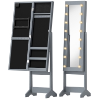 HOMCOM Schmuckspiegel mit LED – Stand-Schrank, verstellbarer Ganzkörperspiegel, Grau