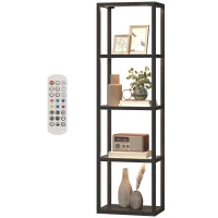 HOMCOM RGB staande lamp met glazen planken, 4‑laagse LED staande lamp met afstandsbediening, muzieksynchronisatie, zwart(m-10)