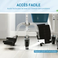 HOMCOM Chaise percée adulte à roulettes, chaise percée de douche avec repose-pieds, dossier et accoudoirs, 53x97x97cm, noir(m-7)