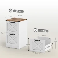 HOMCOM Cassettiera con 2 Cassetti, con Piano Porta Stampante e Guide per formato A4/Lettera, 40x40x71 cm Bianco(m-3)