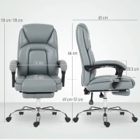 HOMCOM Faux Leather Reclining Office Chair, with Footrest - Grey(m-3)