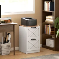 HOMCOM Meuble-classeur bureau 2 tiroirs – Support imprimante, rails A4/Lettre, 40×40×71 cm, blanc(m-2)