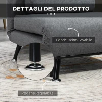 HOMCOM Poltrona Letto con Schienale Regolabile in 5 Posizioni, Tessuto Effetto Lino e Acciaio, 75x70x75 cm, Grigio(m-7)