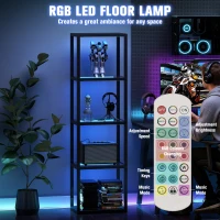 HOMCOM RGB staande lamp met glazen planken, 4‑laagse LED staande lamp met afstandsbediening, muzieksynchronisatie, zwart(m-4)