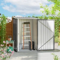 Outsunny Abrigo de Jardim 0,92 m² 100x103x160 cm de Aço Galvanizado com Porta Fechadura e Teto Inclinado  Cinza(m-2)