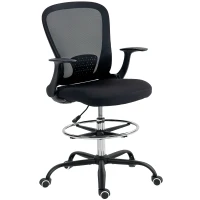 HOMCOM Chaise bureau ergonomique avec repose-pieds ajustable et accoudoirs relevables, hauteur réglable, 59x62x99-119cm, noir(m-11)