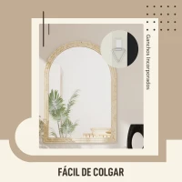 HOMCOM Espejo de Pared Arqueado Espejo de Baño 60x90 cm con Marco de Imitación de Piedra para Salón Dormitorio Entrada Beige(m-5)