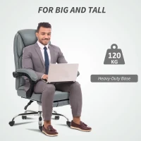 HOMCOM Faux Leather Reclining Office Chair, with Footrest - Grey(m-6)