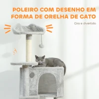 PawHut Arranhador para Gatos com Múltiplas Plataformas Cama 2 Cavernas Rede Escada Postes de Sisal 48x48x160 cm Cinzento Claro(m-5)