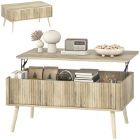 HOMCOM Table basse relevable, table de salon avec 2 compartiments cachés et pieds en pin, 91 x 56 x 43 cm, chêne