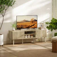 HOMCOM Meuble TV, meuble télé jusqu'à 65 pouces avec 2 portes, 2 compartiments ouverts, étagère réglable, 140x35x49cm, chêne(m-2)