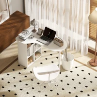 HOMCOM Scrivania per Camera Ricurva con 6 Ripiani e 4 Scaffali Regolabili, in Acciaio e Legno, 100x59x75.5 cm, Bianco(m-9)