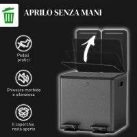 HOMCOM Bidone Immondizia a 2 Sezioni da 15L con Chiusura Silenziosa, in Acciaio Inox e PP, 41.7x36.6x43.2 cm, Nero(m-6)