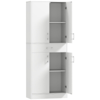 HOMCOM Armário de Cozinha com 4 Portas 1 Gaveta e Prateleiras Ajustáveis Anti-Tombo Armário de Cozinha Moderno 70,8x34x180 cm Branco