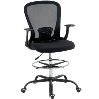 HOMCOM Chaise bureau ergonomique avec repose-pieds ajustable et accoudoirs relevables, hauteur réglable, 59x62x99-119cm, noir(m-1)