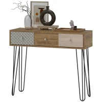 HOMCOM Mesa Consola com 3 Gavetas Consola Estreita para Entrada com Pés de Aço 90x30x75 cm Madeira(m-7)