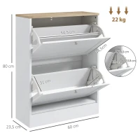 HOMCOM Meuble à chaussures 12 paires, meuble d'entrée avec 2 tiroirs rabattables et étagères réglables, 60 x 23,5 x 80cm, blanc(m-3)