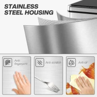 HOMCOM 40L Sensor Bin with Quiet Soft-Close Lid, Automatic Touchless Motion Sensor Kitchen Bin with Fingerprint Resistant Stainless Steel for Hygienic Gyms, Home Office Use, Silver Tone(m-6)