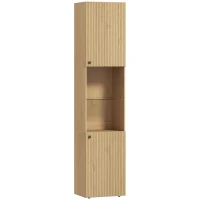 HOMCOM Hochschrank Bad 6 Ebenen – 2 Türen, Glasboden, verstellbare Böden, 40×31×182 cm, Eiche‑Optik(m-1)