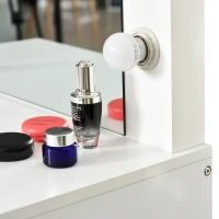 HOMCOM Set Tavolo da Trucco Toeletta con Specchio, 12 Luci LED, Sgabello Imbottito e Ampio Cassetto in Legno, 80x40x140 cm, Bianco(m-7)