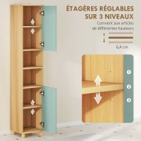 HOMCOM Meuble de salle de bain meuble de rangement 2 placards 2 compartiments ouverts étagères réglables 30 x 30 x 166 cm, vert(m-5)
