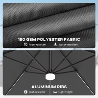 Outsunny Cantilever Parasol, with LED Lights and Cross Base - Dark Grey(m-6)
