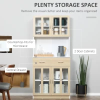HOMCOM Modern Kitchen Cupboard, Freestanding Storage Cabinet Hutch with Central Drawer, 2 Glass Door Cabinets and Countertop, 180cm(m-4)