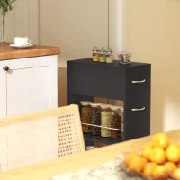 HOMCOM Carrello da Cucina con 2 Ripiani Aperti, Cassetto e Parapetti, Legno e Acciaio Inox, 25x50x85 cm, Nero(m-9)