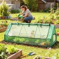 Outsunny Seră de Grădină cu 2 Ferestre Laterale și Fereastră Centrală Rulantă, din Oțel, PE și PP, 240x90x90 cm, Verde(m-2)