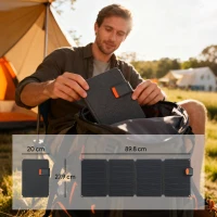 HOMCOM Caricabatteria Solare 36W Pieghevole con Attacco Tipo-C, Impermeabile IP67 in ETFE, Grigio(m-3)