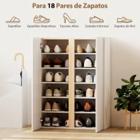 HOMCOM Zapatero de 6 Niveles con 2 Puertas en Blanco Brillo con Cierre Suave y Estantes Ajustables 70x33,5x95 cm Blanco(m-4)
