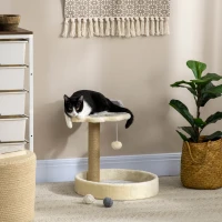 PawHut Árbol Rascador para Gatos Altura 44 cm Torre de Escalada con 2 Camas Poste de Yute, Juguete Colgante Gris Claro(m-2)