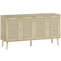 HOMCOM Sideboard mit Geflecht-Türen & verstellbaren Böden, 140 x 40 x 75 cm, Naturholzoptik(m-1)