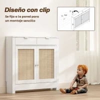 HOMCOM Cubre Radiadores con Puertas Abatibles y Ratán 2 Compartimentos Diseño Bohemio para Salón Dormitorio Blanco(m-6)