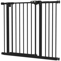 PawHut Barrera de Seguridad para Perros 74-94 cm con Extensión Montaje a Presión y Doble Bloqueo Negro(m-11)