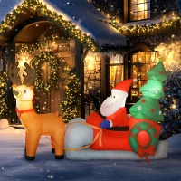 Outsunny Papá Noel Hinchable con Trineo y Renos Inflables de Navidad con Luces LED para Exterior e Interior 216x90x150 cm(m-7)