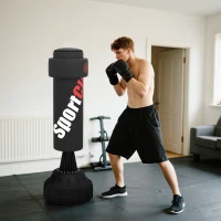 SPORTNOW Saco de Boxeo de Pie 175 cm para Adultos Altura Ajustable de Banda Base Rellenable con Ventosas Amortiguador Negro(m-9)