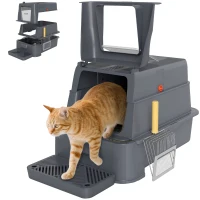 PawHut Arenero para Gatos de Acero Inoxidable XL con Tapa Abatible 180° Laterales Altos Pedal Pala Gris Oscuro(m-6)