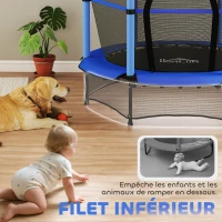 HOMCOM Trampoline Enfant Ø 1,40 × 1,90H m Filet de sécurité Porte zipée Couvre-Ressorts 6 poteaux rembourrés Inclus Bleu(m-8)