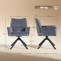 HOMCOM Juego de 2 Sillas de Comedor Giratorias con Reposabrazos Respaldo Acolchado Tapizado en Terciopelo Patas de Acero Gris(m-3)