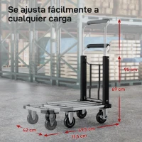 HOMCOM Carretilla de Mano Plegable de Aluminio Carga 150 kg con Ruedas Mango Ajustable y Plataforma Extensible Plata y Negro(m-5)