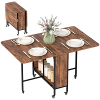 HOMCOM Table pliante de cuisine extensible salle à manger sur roulettes jusqu'à 6 personnes étagère intégrée, 6 roues, Marron(m-10)