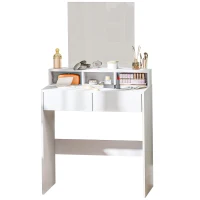 HOMCOM Coiffeuse avec miroir, table de maquillage avec 2 tiroirs et 3 compartiments, style moderne, 75 x 38 x 135 cm, blanc(m-10)